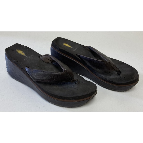 Women’s Volatile Brand Platform Flip Flops Size 8 Brown Leather - Picture 1 of 10